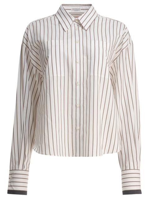 Brunello Cucinelli Brunello Cucinelli Women Cotton Twill Shirt With Shiny Cuffs