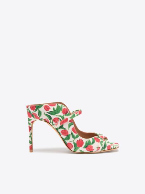MALONE SOULIERS Noah 90 Red Tulip Print Canvas Heeled Sandals