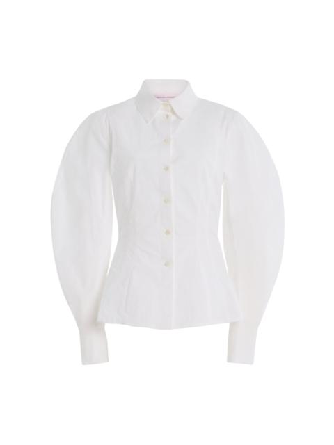 CAROLINA HERRERA Arc-Sleeve Stretch-Cotton Shirt white
