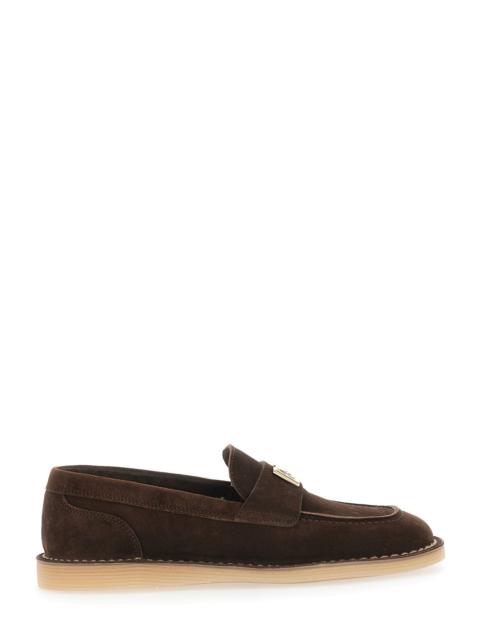 Dolce & Gabbana Dolce & Gabbana Women Brown Loafers With Logo Plate On The Front And Contrasting Stitching In Suede 