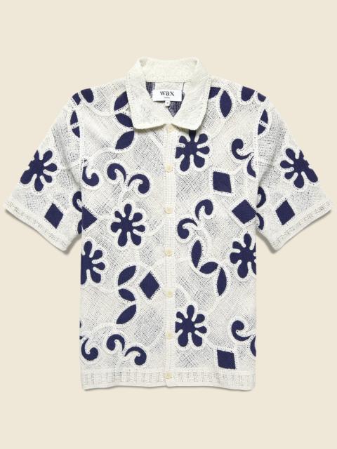 Wax London Porto Doodle Crochet Shirt - Ecru/Dark Blue