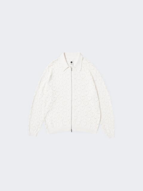 vowels Eyelet Knitted Zip-up Sweater Cream