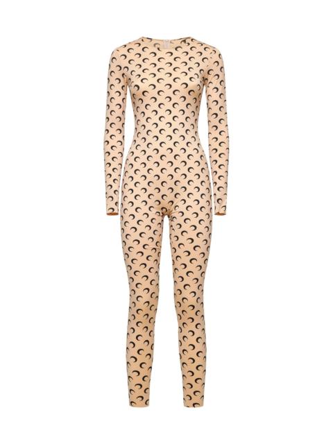 Marine Serre Beige jersey Moon catsuit