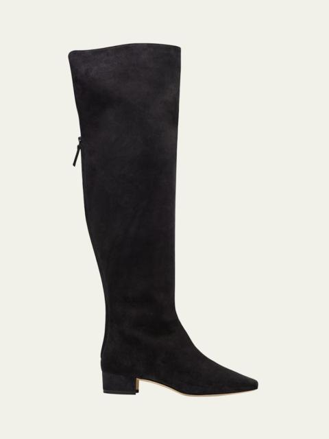Manolo Blahnik Gore Suede Block Heel Knee Boots