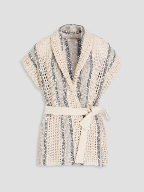 Brunello Cucinelli Sequin-embellished crocheted jute-blend cardigan