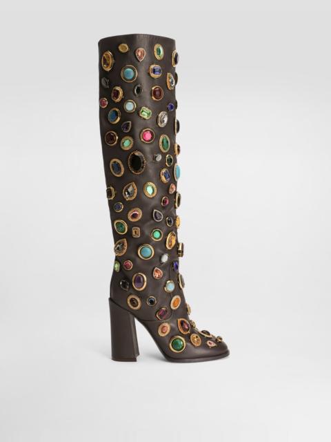 Dolce & Gabbana Calfskin boots with stone embroidery