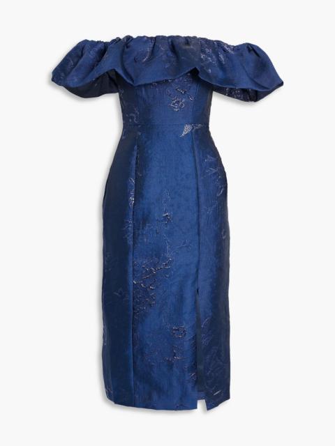 Other Designers Off-the-shoulder metallic fil coupé cloqué midi dress