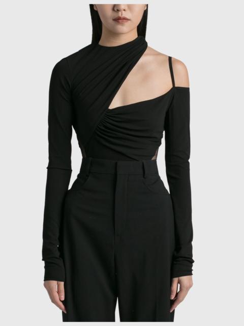 NENSI DOJAKA GATHERED ASYMMETRIC LONG SLEEVE BODYSUIT
