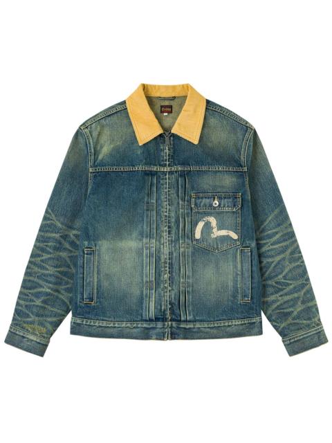 EVISU Contrast Collar Zipped Denim Jacket