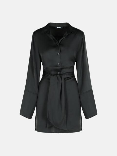 ROTATE BLACK POLYESTER SHIRT DRESS