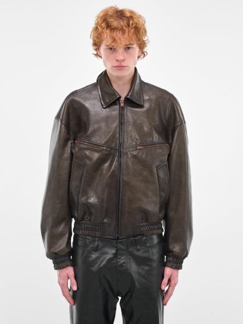 Acne Studios Green Lamb Leather Bomber Jacket