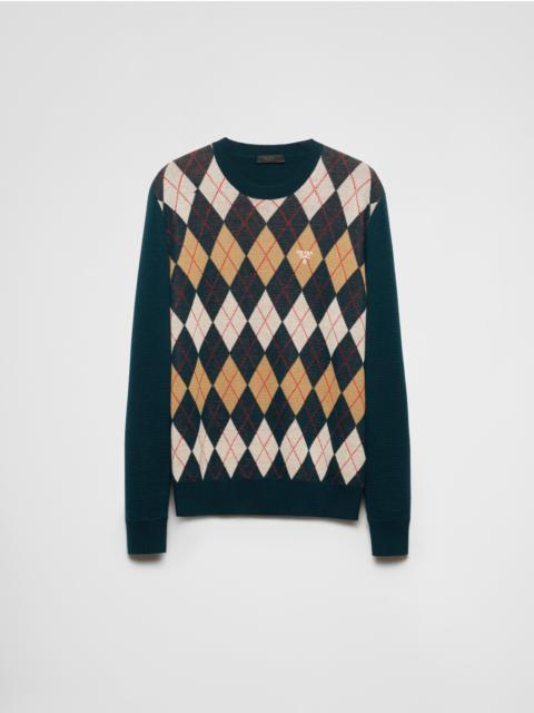Prada Wool crew-neck sweater with an Argyle pattern