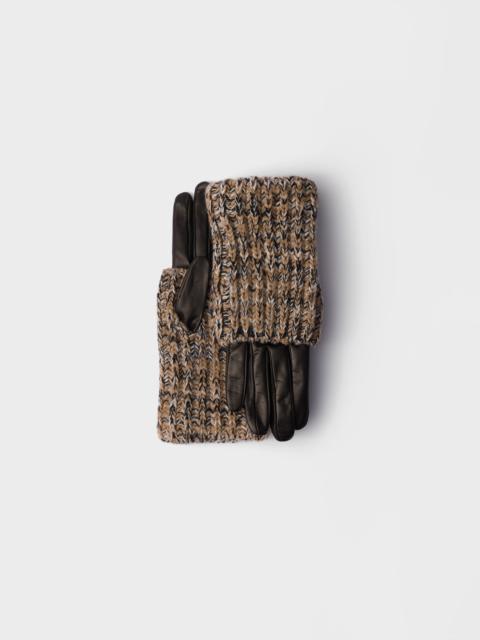 Prada Nappa leather and mélange knit gloves