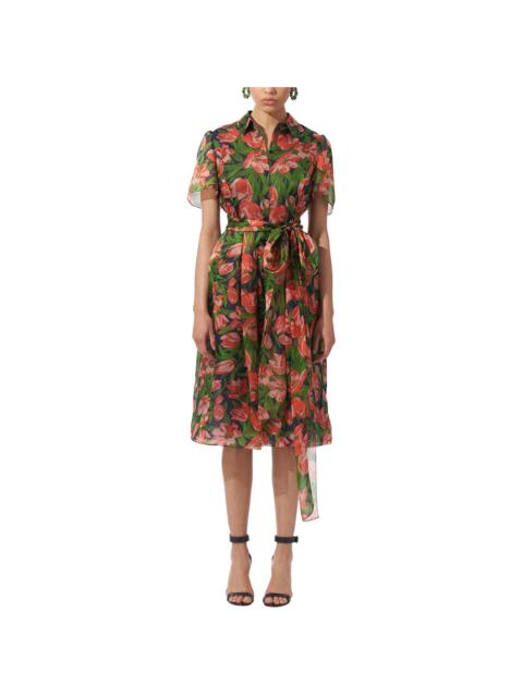 CAROLINA HERRERA Carolina Herrera Button-Down Collared Silk Midi Dress