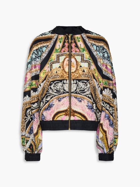 CAMILLA Embellished printed silk-twill bomber jacket