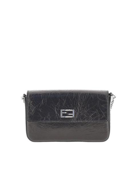 FENDI Fendi Craquelé Leather Tube Clutch Black