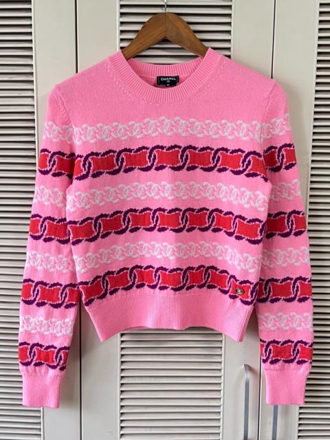 CHANEL Chanel Crew Neck Long Sleeve Slim Top Pink Knit Sweater