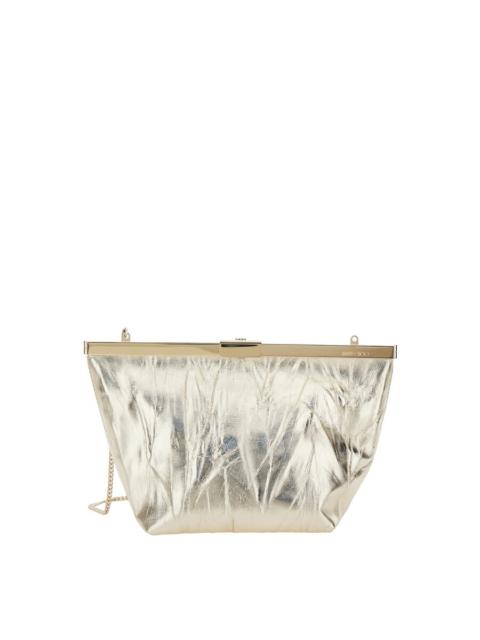 JIMMY CHOO Jimmy Choo Ganache Metallic Clutch With Chain-Link Shoulder Strap And Clasp Closure In Leather