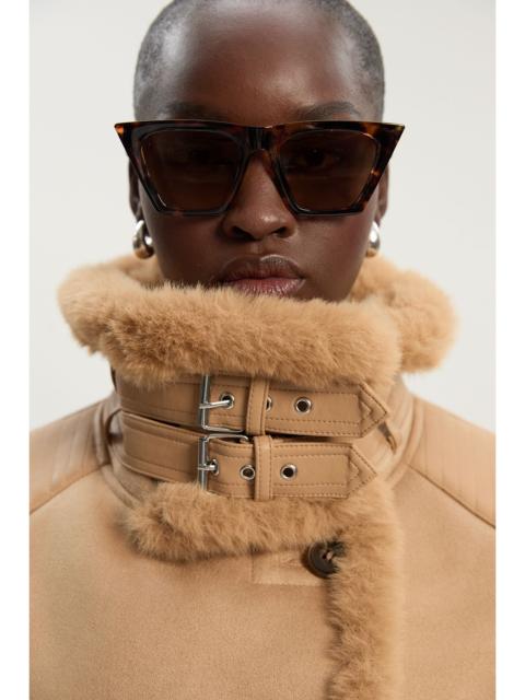 KAREN MILLEN Faux Shearling Crop Biker Coat