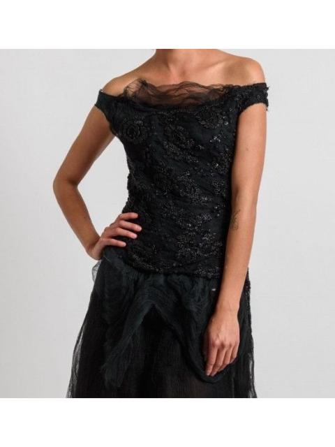 Marc Le Bihan $1875 Marc Le Bihan Silk Beaded Lace Detail Crop Top