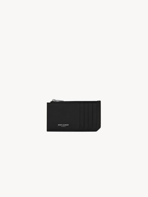 SAINT LAURENT PARIS FRAGMENTS ZIPPED CARD CASE IN GRAIN DE POUDRE LEATHER