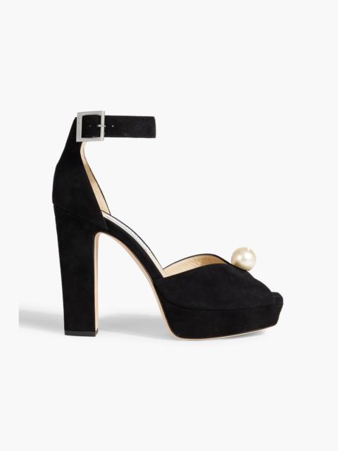 JIMMY CHOO Socorie 120 faux pearl-embellished suede platform sandals