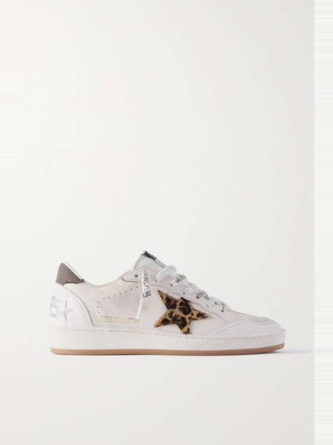 Ball Star distressed metallic leather and canvas sneakers