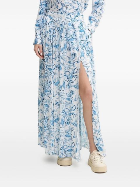 MELISSA ODABASH leaf-print side-split midi A-line skirt