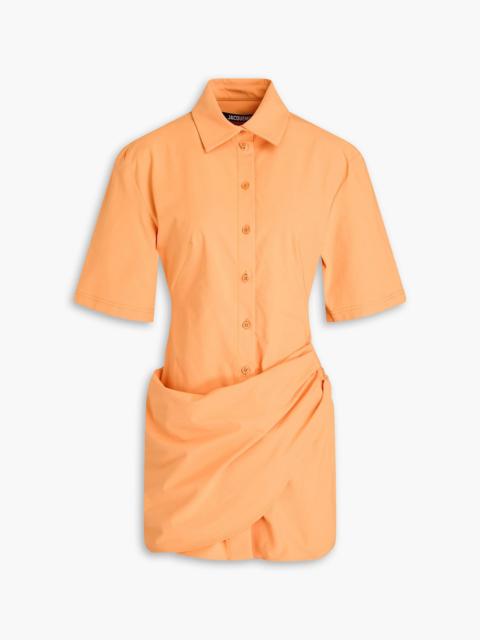 JACQUEMUS Cutout draped stretch-twill mini shirt dress