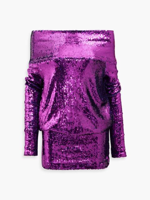 RETROFÊTE Wyn off-the-shoulder sequined stretch-jersey mini dress