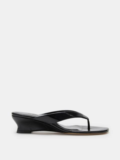 LE MONDE BÉRYL Micro Wedge Thong / Black Leather Eel Effect