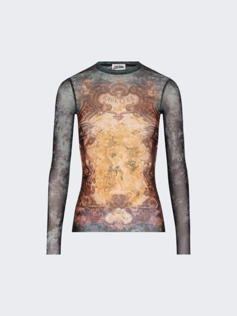 Jean Paul Gaultier Mesh Long Sleeve Top Médaillon Print