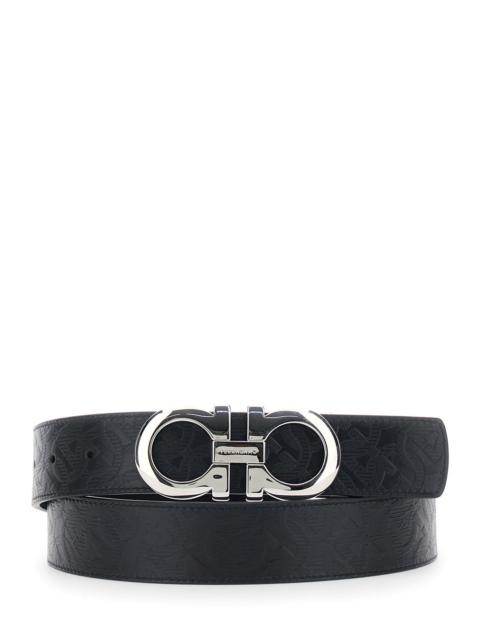FERRAGAMO Ferragamo Men Black Reversible Belt With Gancini Buckle Closure In Grained Leather For Men