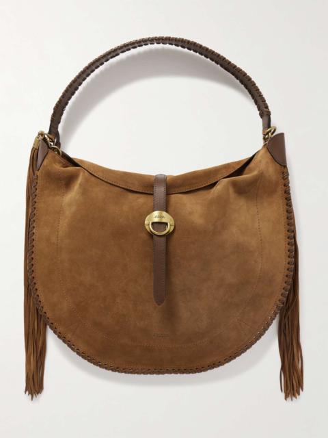 Altay tasseled whipstitched leather-trimmed suede shoulder bag Tan
