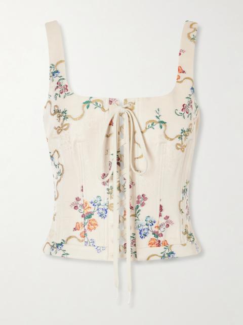 Alexander McQueen Floral-print Crepe Corset Top