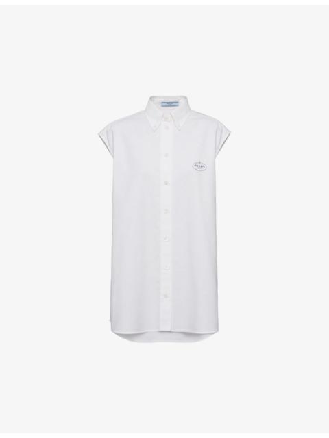 Prada Logo-embroidered short-sleeve cotton Oxford shirt