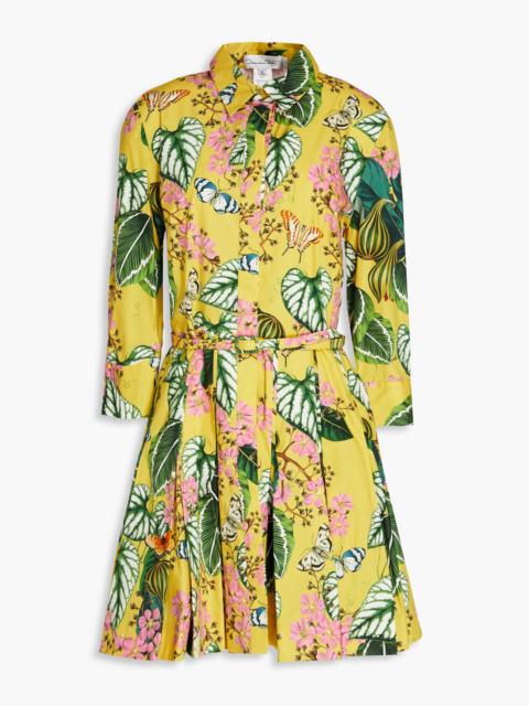 Oscar de la Renta Pleated floral-print stretch cotton-poplin mini shirt dress
