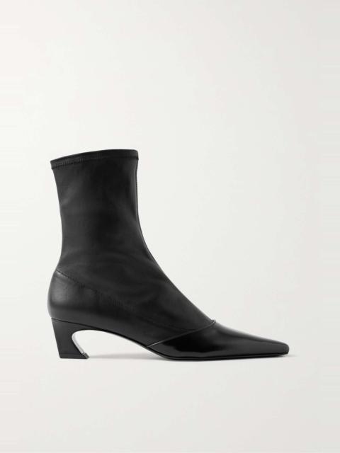 Patent-trimmed leather ankle boots