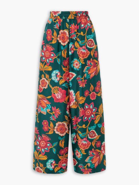 Other Designers Floral-print silk-twill wide-leg pants