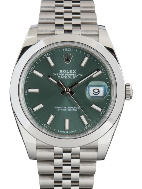ROLEX Used Rolex Datejust 41 Mint Green Dial Ref 126300 Smooth Bezel