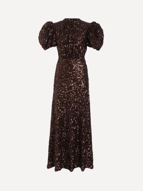 ROTATE Brown Sequins Midi Dress