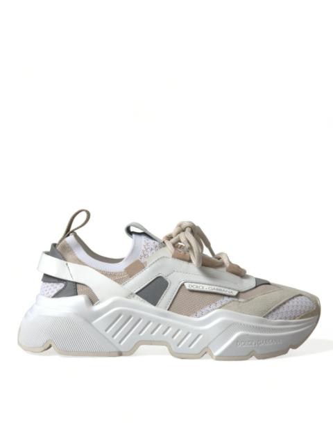 Dolce & Gabbana Beige White Daymaster Low Top Leather Sneakers Shoes