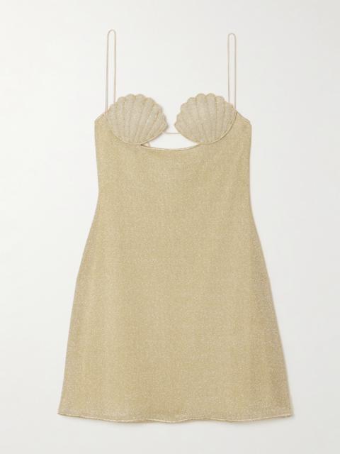 Oséree Lumière Cutout Embroidered Metallic Stretch-knit Mini Dress