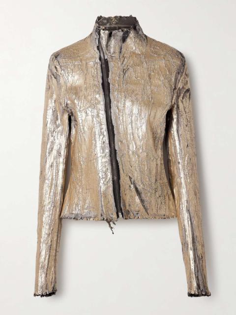Gary coated leather-blend biker jacket Gold