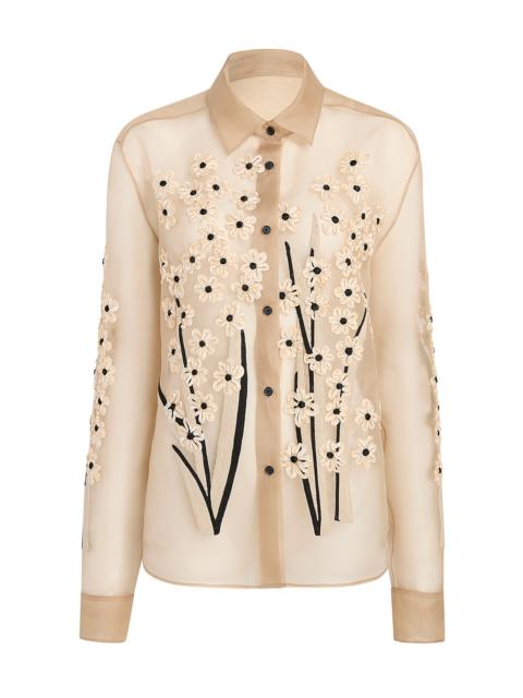 KHAITE Argo Floral-Embellished Silk Organza Shirt floral