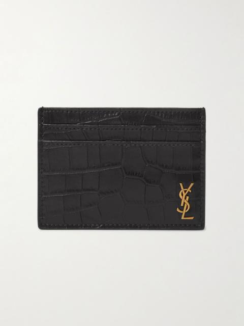 SAINT LAURENT Logo-Appliquéd Croc-Effect Leather Cardholder Black