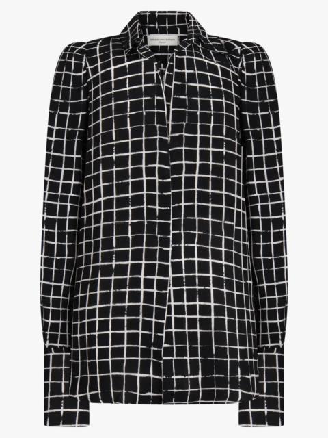 CELINDRA CHECK PRINT L/S SHOULDER DETAIL SHIRT | BLACK/WHITE