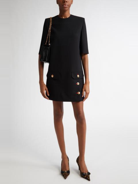 Versace Button Detail Virgin Wool Minidress in Black at Nordstrom