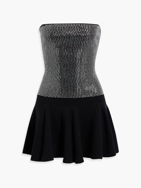 RETROFÊTE Bello strapless crystal-embellished cotton and cashmere-blend mini dress