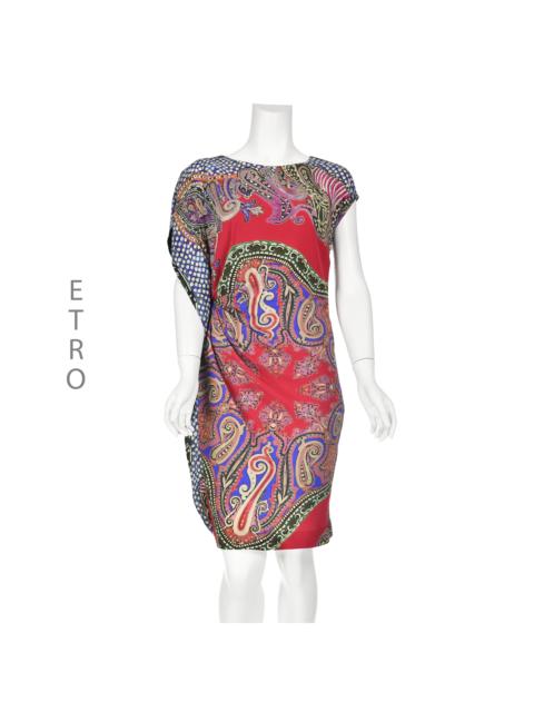 Etro Vintage Red & Blue Paisley Asymmetrical Mini Dress 
